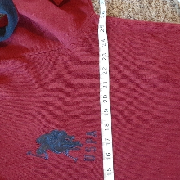 US polo assn embroidered large horse spell out men's 1/4 zip burgundy sweater L - Picture 8 of 12
